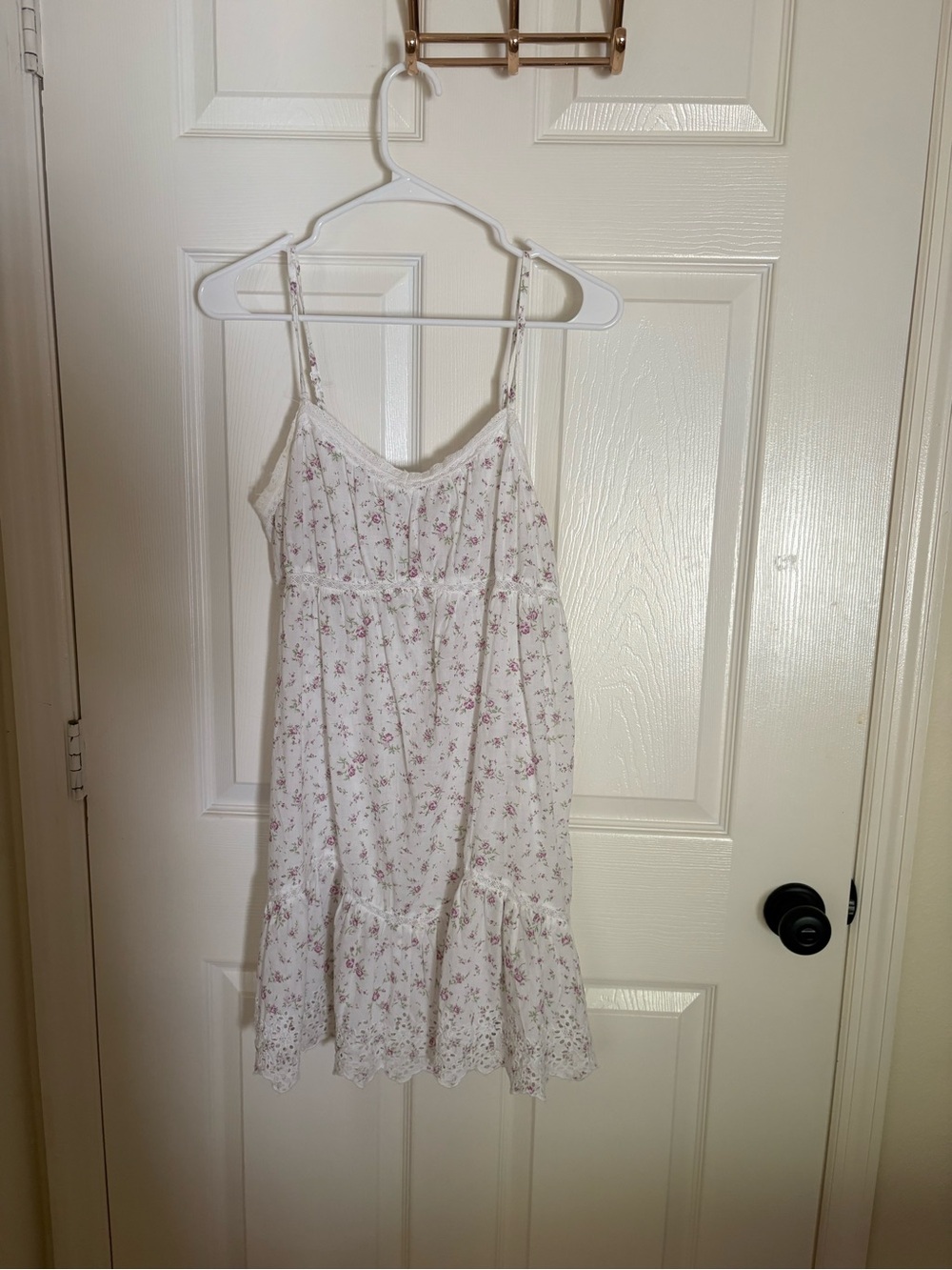 White Pink Lace Trim Floral Babydoll Slip Dress
